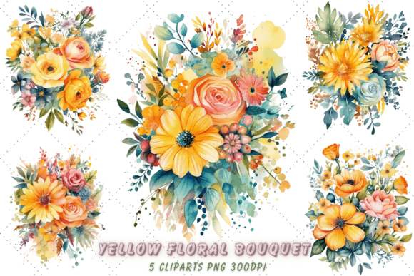 Download Watercolor Yellow Floral Bouquet Clipart - Floral bouquet clipart Collection